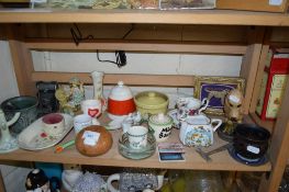 VARIOUS ITEMS TO INCLUDE VASES, ROYAL ALBERT TEA CUP AND SAUCER, WOODEN PAPERWEIGHT ETC