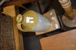 SMALL VICTORIAN STOOL ON TURNED LEGS TOGETHER WITH A STONEWARE FLAGON