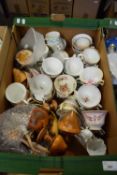 BOX OF MIXED 19TH CENTURY AND LATER TEA WARES AND OTHER ITEMS