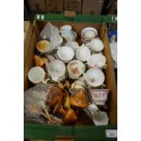 BOX OF MIXED 19TH CENTURY AND LATER TEA WARES AND OTHER ITEMS