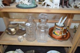 DECANTERS, CHARACTER TANKARD, HORS D'OEUVRES DISH AND OTHER ITEMS
