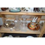 DECANTERS, CHARACTER TANKARD, HORS D'OEUVRES DISH AND OTHER ITEMS