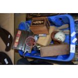 BOX OF MIXED ITEMS TO INCLUDE JEWELLERY BOXES, CIGARETTE DISPENSER, DOMINOES ETC