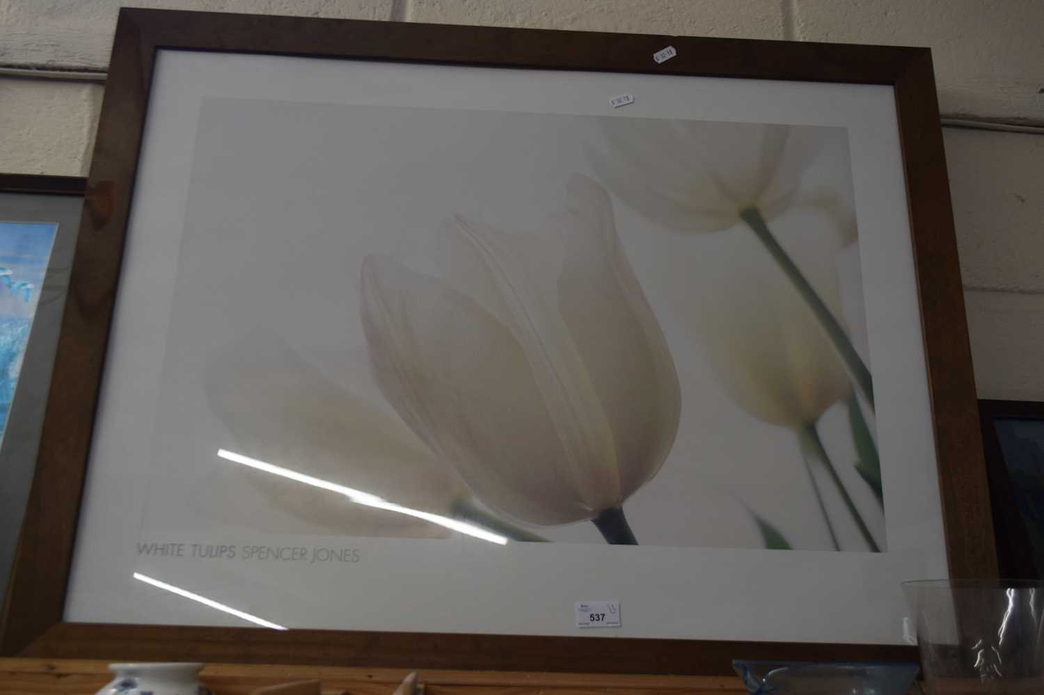 SPENCER JONES, 'WHITE TULIPS', COLOURED PRINT, TOGETHER WITH A NEEDLEWORK PICTURE OF DUCKS - Image 2 of 6