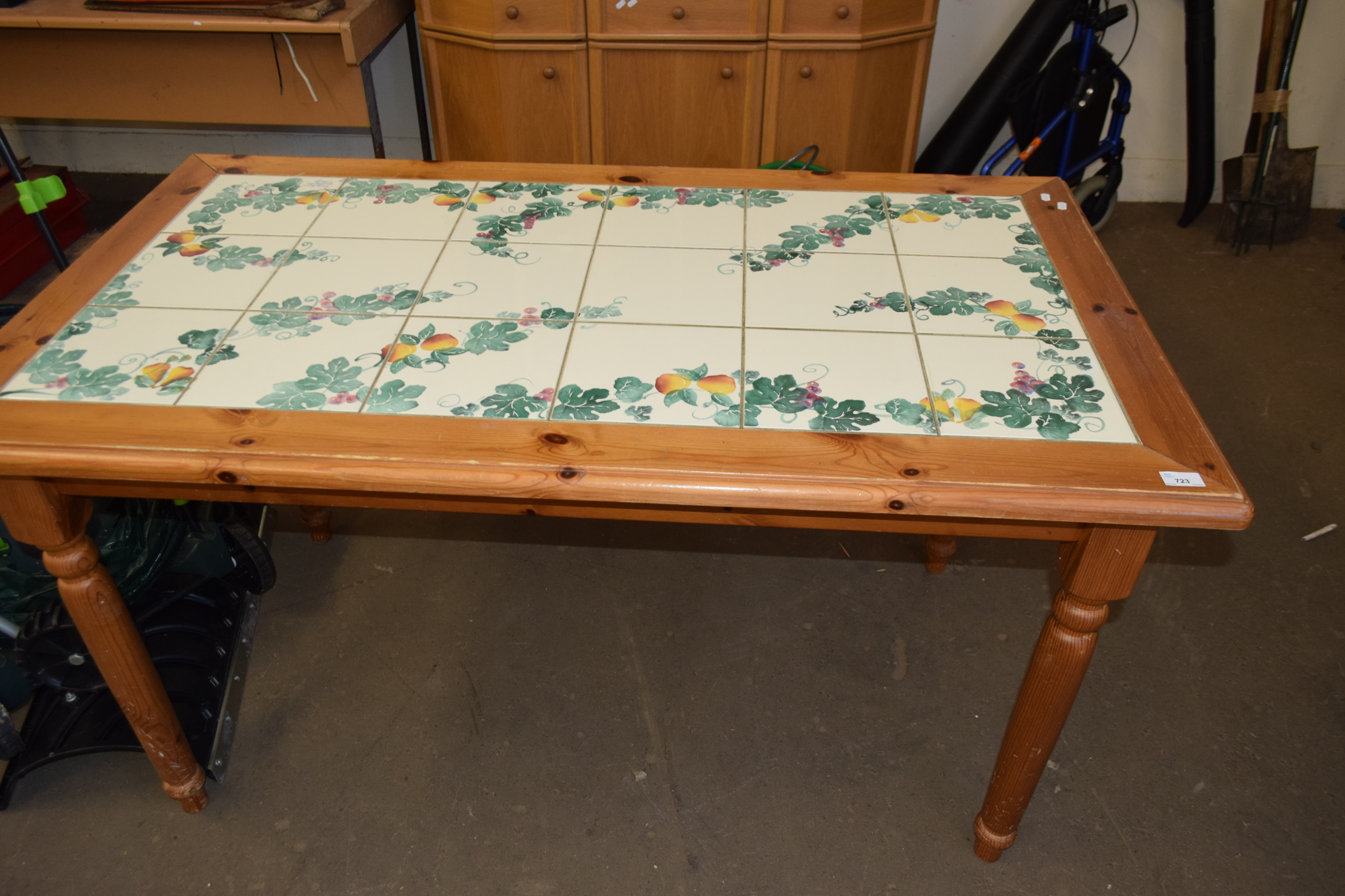 PINE FRAMED TILE TOP KITCHEN TABLE, 140CM WIDE