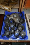 MIXED PEWTER TANKARDS, PEWTER TEA POT, ETC