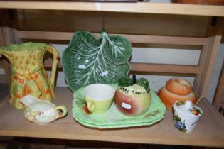 MIXED CERAMICS TO INCLUDE BURLEIGH WARE JUG, LEAF FORMED DISHES ETC