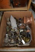 LARGE BOX OF MIXED SILVER PLATED WARES AND OTHER ITEMS