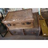 COLLECTION OF FOUR VINTAGE TRUNKS AND CASES TO INCLUDE EXAMPLE MARKED 'DICKINS & JONES, REGENT ST,