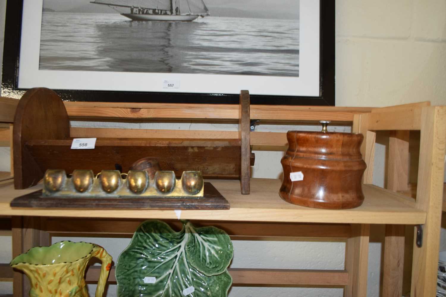 PIPE RACK, TOBACCO JAR AND A BOOK RACK