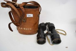 Pair of military binoculars in leather case marked 'AA6319'