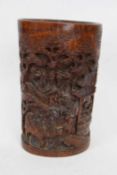Chinese porcelain carved bamboo cylindrical vase or brush pot, 22cm high