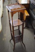 Edwardian three tier mahogany stand with galleried top, central shelf and a galleried section to