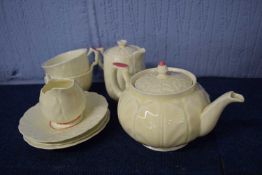 Aynsley cabbage moulded tea for two pattern comprising tea pot, milk jug, sugar bowl and two cups