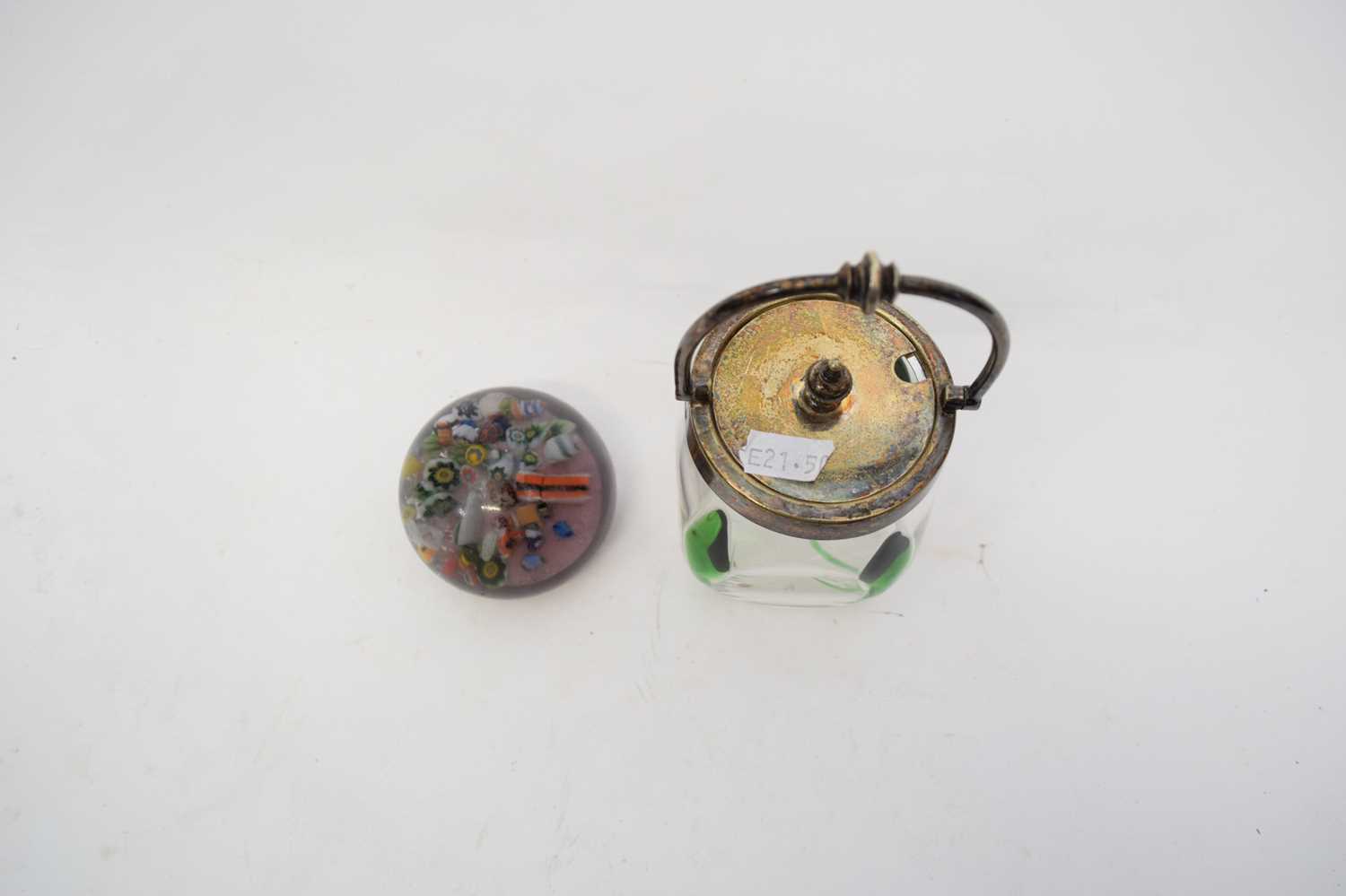 Glass paperweight and further Loetz style jar with silver plated mount and handle (2) - Image 2 of 2