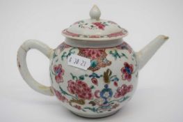 Mid-18th century Chinese export porcelain tea pot and cover decorated in a famille rose design (