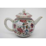 Mid-18th century Chinese export porcelain tea pot and cover decorated in a famille rose design (