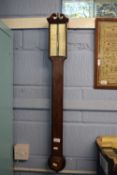 W & S Jones, Holborn, London, 19th century mahogany stick barometer with broken arch pediment, brass