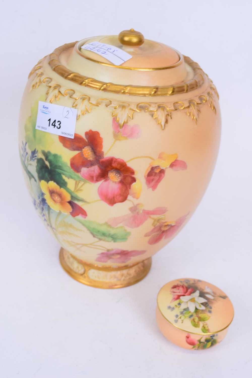 Royal Worcester vase and a cover, the blush ground painted with flowers, together with a similar - Image 2 of 2