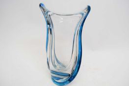 Studio glass vase with a blue swirl design, 24cm high