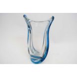 Studio glass vase with a blue swirl design, 24cm high