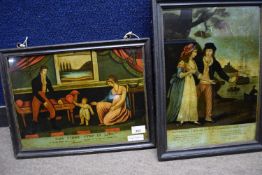 Two 19th century prints on glass, 'The First Step in Life' and 'The Token of Jack's safe return to