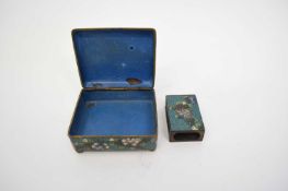 Chinese cloisonne box with floral decoration, the interior with a matchbox holder with similar