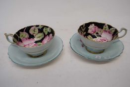 Two Paragon cups and saucers with printed floral decoration