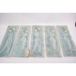 Five Minton & Hollins tiles, all decorated with female musicians, each tile 46cm x 16cm (one tile