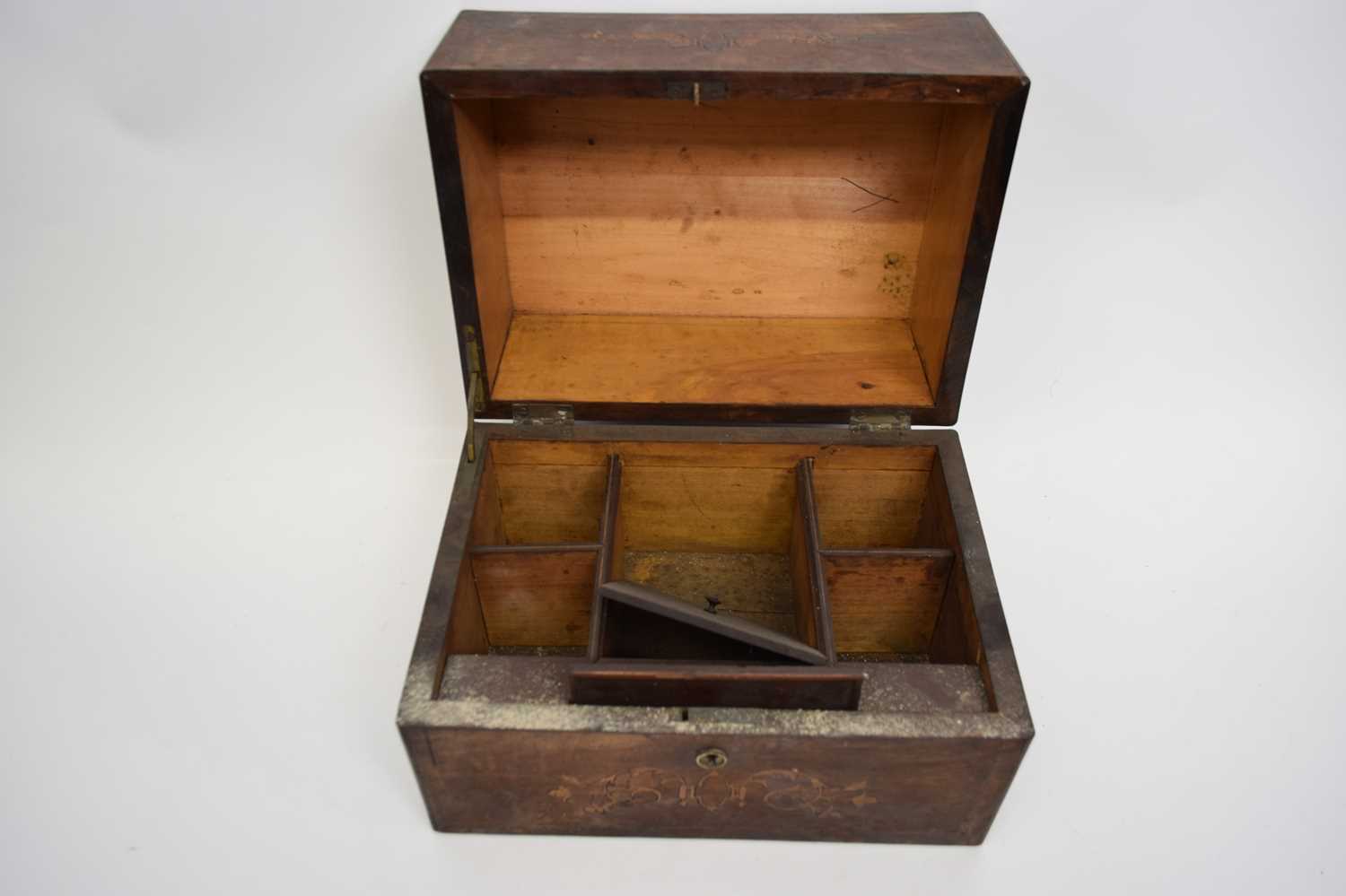 Continental wooden jewellery box with inlaid designs