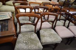 Set of 12 Victorian mahogany bar back dining chairs with fluted front legs, some with differing