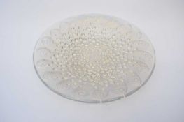 Large dish with bubble decoration of fish in Lalique style, with blue opalescence to edges, 35cm