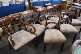 Set of six Victorian mahogany bar back dining chairs raised on turned legs, together with a