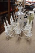 20th century clear glass chandelier with ten lights and glass prismatic drops, 65cm wide