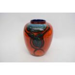 Poole Pottery vase, the red ground with grey blue decoration, 24cm high