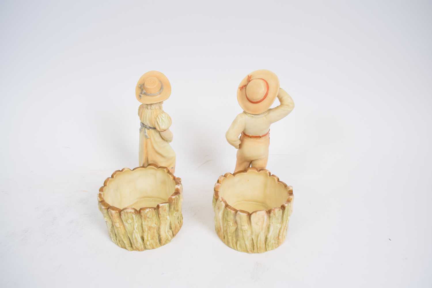 Pair of Royal Worcester figures of a boy and a girl with fern pots behind (2) - Image 2 of 3