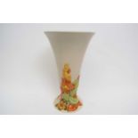 Clarice Cliff vase of flared shape decorated in relief with foxgloves and other flowers, 30cm high