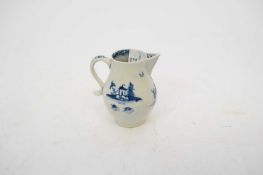 Lowestoft porcelain barrel shaped creamer c.1770 painted in underglaze blue with the long fence