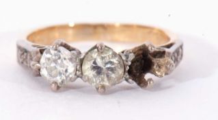 Antique two-stone diamond ring featuring two round old cut diamonds (one missing) of 0.20ct each