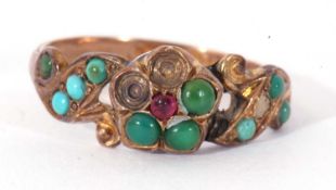 Antique turquoise set ring, (losses), size N (a/f)