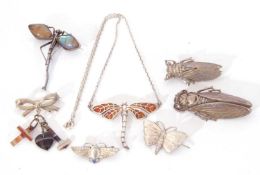 Mixed Lot to include dragonfly brooch, silver and translucent enamel dragonfly pendant, two moth