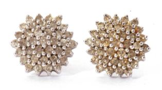 Pair of diamond cluster earrings, 12mm diam, post fittings, hallmarked 9ct gold