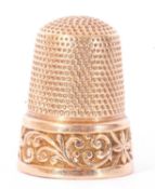 Vintage yellow metal thimble of typical form, unmarked, tested for 9ct gold, g/w 6.5gms