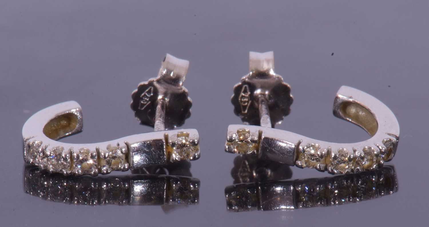 Pair of diamond set half hoop earrings, each set with five small single cut diamonds, post fittings, - Image 4 of 4