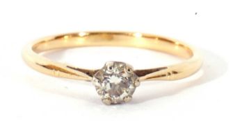 Single stone diamond ring set with a round brilliant cut diamond, 0.20ct approx, stamped 18ct,