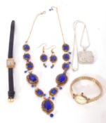 Mixed lot to include two ladies wrist watches, a blue and gilt metal bracelet and matching