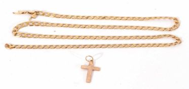 Mixed Lot: 9K stamped flattened curb link necklace (broken), together with a 9ct stamped cross
