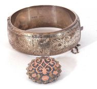 Mixed Lot : hallmarked silver hinged bracelet with engraved decoration (a/f), together with an