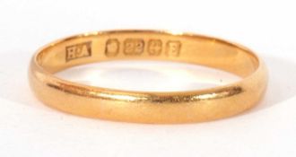 22ct gold wedding ring of plain polished design, Birmingham 1929, 1.6gms, size J/K