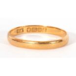 22ct gold wedding ring of plain polished design, Birmingham 1929, 1.6gms, size J/K